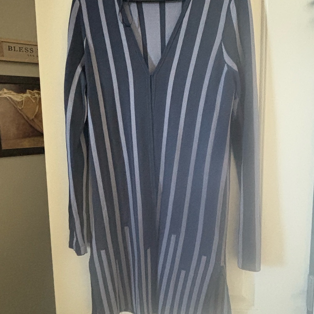 Saks Fifth Avenue Navy and Gray Striped Dress